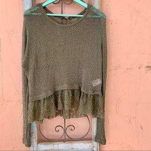 American Eagle Army Green Textured Pullover M